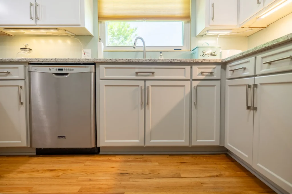 Kitchen Cabinet Refacing White kitchen cabinet doors and drawer fronts with brushed nickel pulls